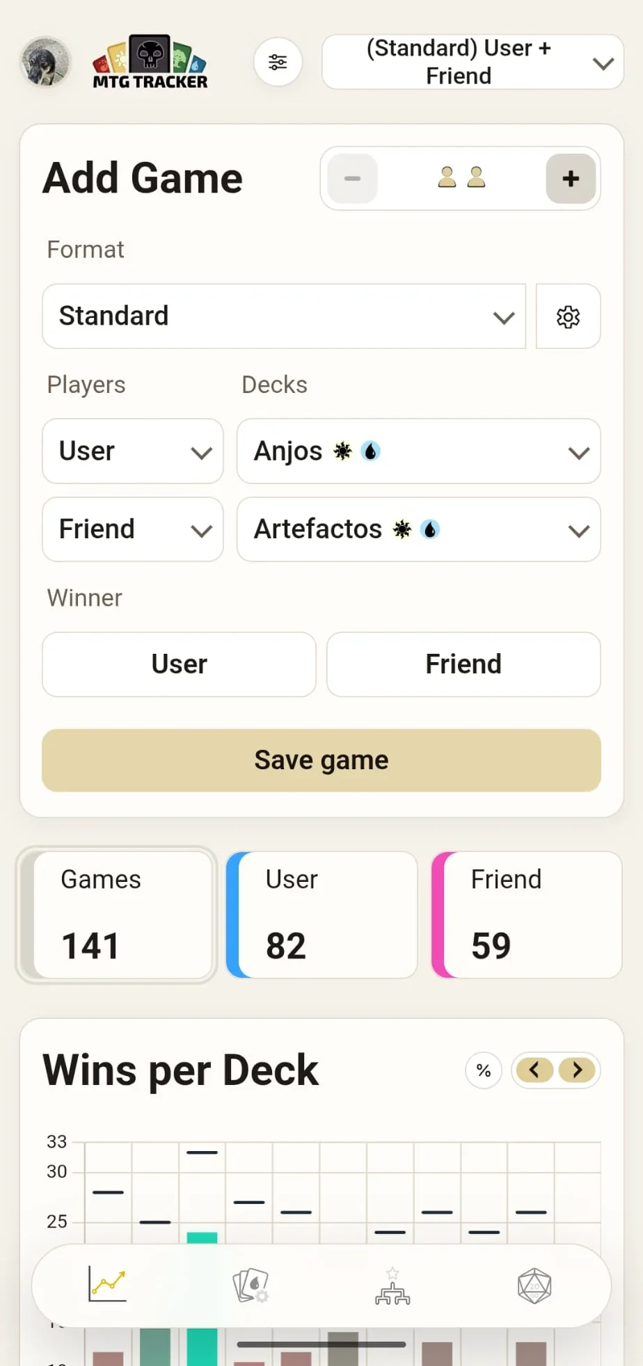 MTG Tracker light stats screen