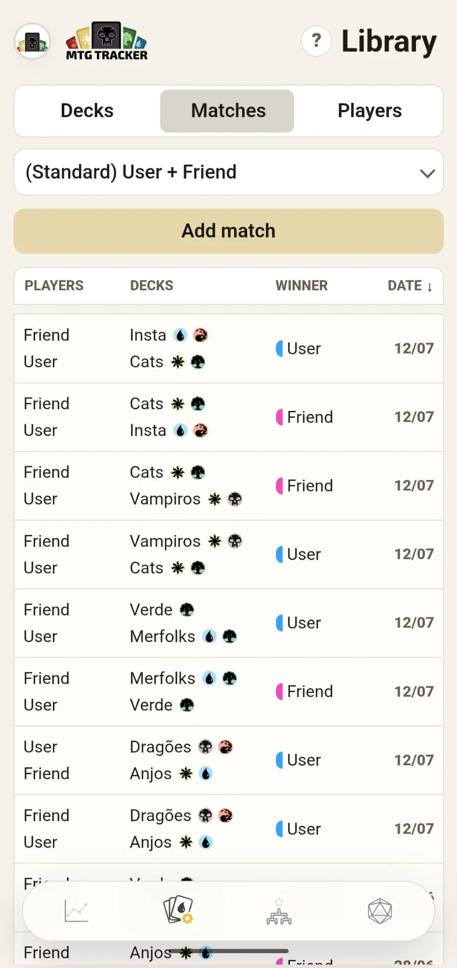 MTG Tracker light game history