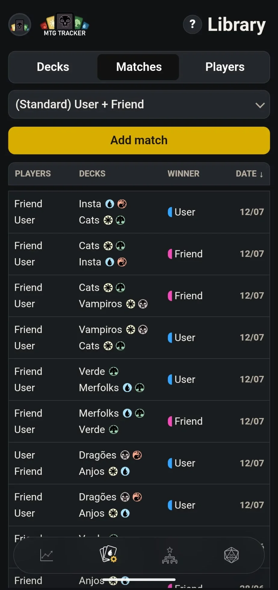 MTG Tracker dark game history